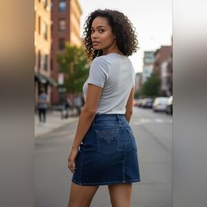 White House Black Market Bling Denim Mini Skirt Classic Crystals Summer Jean